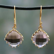 Artisanal Gold Vermeil Faceted Smoky Quartz Earrings, 'Eternal Romance'