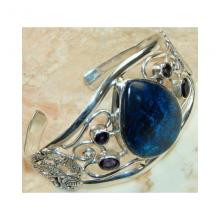 Azurite, Amethyst Faceted Bangle 925 Sterling Silver