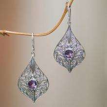 Balinese Style Amethyst and Sterling Silver Dangle Earrings, 'Shine On'