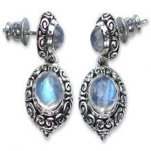 Balinese Style Rainbow Moonstone Dangle Earrings, 'Infinite Sky'