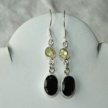 Black Onyx Earrings Elegant Handmade Yellow Topaz Semiprecious Gemstone Earrings Sterling Silver