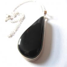Black Onyx Necklace - Large Teardrop Gemstone Pendant - Big Tear Shaped