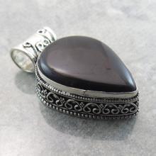 Black Pear Shape Agate - Pear Cabochon Pendant - Handcrafted Gemstone Pendant - Black Agate Jewelry - Sterling Silver Jewelry