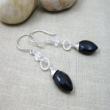 Black Spinel Moonstone Earrings Sterling Silver Dangle Earrings Gemstone Earrings