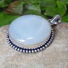 Blue Chalcedony Pendant -Round Chalcedony Jewelry - Cabochon Handmade Pendant - Bezel Set Jewelry - Sterling Silver Pendant