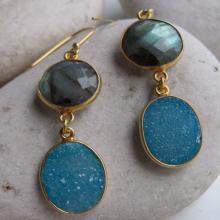 Blue Earring- Gemstone Earring- Labradorite Earring- Statement Earring- Druzy Earring- Blue Quartz Earring