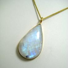 Blue Flashy Rainbow Moonstone Gemstone Cabochon Gold Plated Pendant Necklace bridal wear jewelry bridesmaid necklace