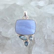 Blue Lace Agate and Blue Topaz Pendant  Blue Lace Agate Jewelry  Blue Topaz  Gemstone Pendant Gemstone Jewelry  Blue Pendant