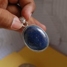 Blue Lapis Lazuli Pendant- blue Gemstone Jewelry- Bezel Set Handmade Pendant- Oval Cabochon Pendant - Blue Gemstone Pendant