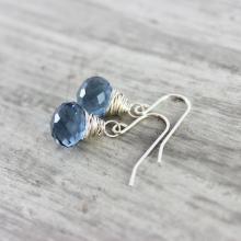 Blue Quartz Earrings, Small Dangle Earrings, Wire Wrap Earrings, Sterling Silver Earrings, London Blue Earrings, Blue Gemstone Earrings