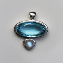 Blue Quartz with Moonstone Pendant, High Quality Semi Precious Gemstone Jewelry