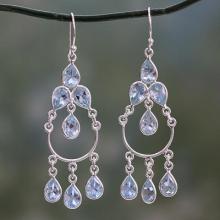 Blue Topaz Handcrafted Sterling Silver Chandelier Earrings, 'Azure Elegance'