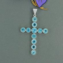 Blue Topaz Pendant -Blue Topaz and Sterling Silver Cross Pendant -Stunning Blue Topaz -December Birthstone -Blue Gemstone Jewelry