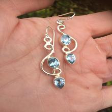 Blue Topaz earrings, Sterling Silver December Birthstone earrings, dangly blue gemstone earrings, designer jewellery, Blue topaz jewelry