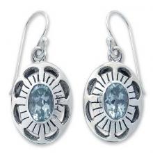 Blue topaz dangle earrings, 'Sky Halo'