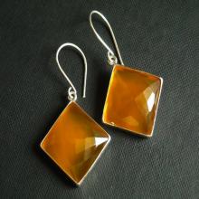 Canary earrings - Yellow earrings - Chalcedony earrings - Square earrings - Bezel earrings - Silver