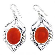 Carnelian Earrings in Sterling Silver from India, 'Passion Leaf'