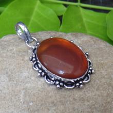 Carnelian Glass Pendant - Handcrafted Pendant - Sterling Silver Pendant - Designer Indian Fashion Pendant - Party Wear Jewelry
