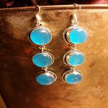 Chalcedony .925 Sterling Silver Boho Earrings GemStone Earrings Dangle Oval Bezel Set Ethnic Gypsy Style