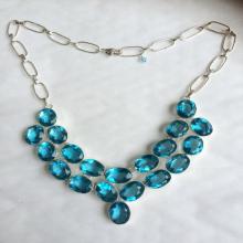 Chunky blue Topaz Quartz necklace, Sterling Silver, Aqua blue gemstone necklace, bib necklace, Cabouchon Quartz jewelry, statement jeweller