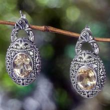 Citrine and Sterling Silver Dangle Earrings from Bali, 'Gracious Sunset'