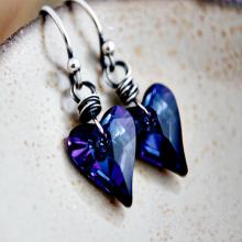 Crystal Earrings, Heart Crystal, Dangle Earrings, Heart Earrings, Purple Crystal, Wire Wrapped, Swarovski Crystal, Swarovski Earrings,