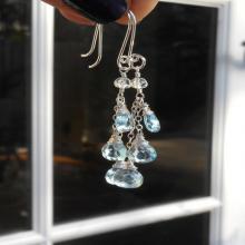 Dangle Blue Topaz Earrings, Chain Earrings, December Birthstone sterling silver, Gemstone Jewelry