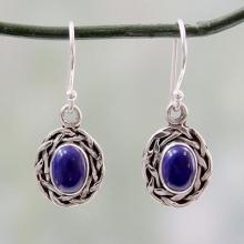 Dangle Earrings Featuring Lapis Lazuli and 925 Silver, 'Indian Basket'