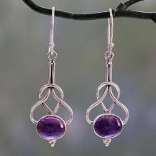 Dangle Earrings with Amethyst Cabochons in Sterling Silver, 'Wisdom Path'