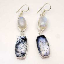 Dendrite Opal Earrings  Moonstone Earrings Sterling Silver  Dangle Earrings Gemstone Earrings