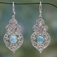 Fair Trade Larimar and Blue Topaz Sterling Silver Earrings, 'Delhi Hope'