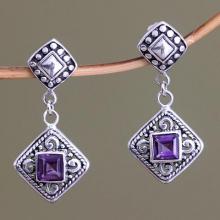 Fair Trade Sterling Silver and Amethyst Dangle Earrings, 'Dream Garden'