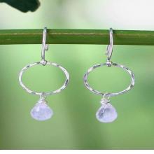 Fair Trade Sterling Silver and Rainbow Moonstone Earrings, 'Moonlit Solo'