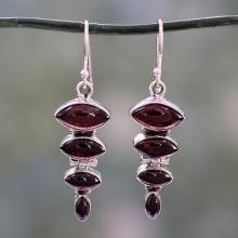 Garnet Cabochon Dangle Earrings Set in Sterling Silver, 'Romantic Quartet'