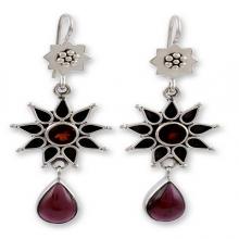 Garnet Earrings Artisan Crafted Silver Jewelry, 'Star of Love'