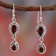 Garnet Earrings in Sterling Silver from India Jewelry, ''Halo of Beauty''