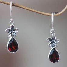 Garnet Floral Earrings from Indonesia, 'Plumeria Dew'