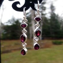 Garnet Silver Earrings, Dark Red Garnet Gemstone Earrings, Long, Drop Gemstone Earrings , Garnet Jewelry