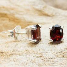 Garnet Stud Earrings Sterling Silver Thai Jewelry, 'Sparkling'