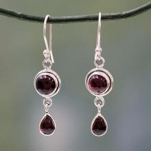 Garnet and Sterling Silver Earrings Handmade in India, 'Crimson Glow'