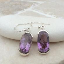 Gemstone Drop Earrings, Amethyst Earrings, Gemstone Oval Stone Earrings, February Birthstone Earrings, Amethyst Silver Earrings