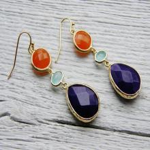 Gemstone Earrings Indigo Orange Mint Aqua Ivory Large Statement Jewelry Set Candy Jade Hand Made 14kt Gold Matching earrings