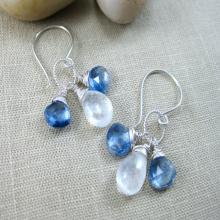 Gemstone Earrings Kyanite Moonstone Sterling Silver Dangle Earrings Blue White - Winter Sky