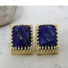 Gemstone earrings,gold earrings,Lapis earrings,September birthstone earrings,post earrings,square earrings