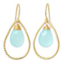 Gold Plated Chalcedony Dangle Earrings, 'Empress'