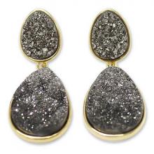 Gold Plated Drusy Dangle Earrings, 'Dark Mystery'