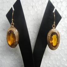 Gold Plated Yellow Quartz Gemstone Earrings, Gemstone Earrings