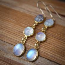 Gold Rainbow Moonstone Dangle Earrings - Gemstone Earrings - June Birthstone