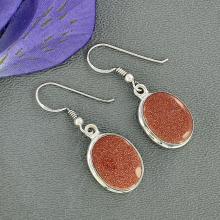 Goldstone Sun Sitara Earrings, Dangle Earrings, Solid Sterling Silver Jewelry, Red Sun Sitara Gemstone Earrings