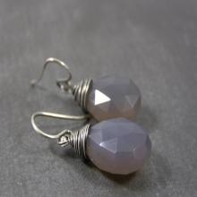 Gray Chalcedony Earrings, Chalcedony Gemstone Earrings, Gray Stone Dangle Earrings